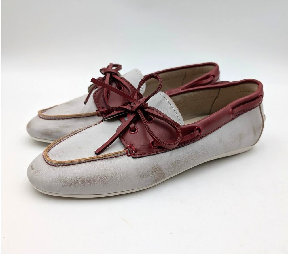 Nine West Yacht Boat Shoes Round Toe Women's White/Red Multi Size US9.5M EU40